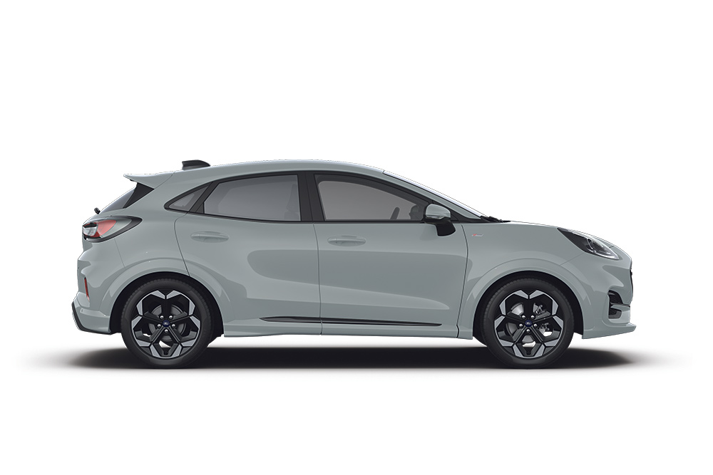 A silver Ford Puma mild hybrid car