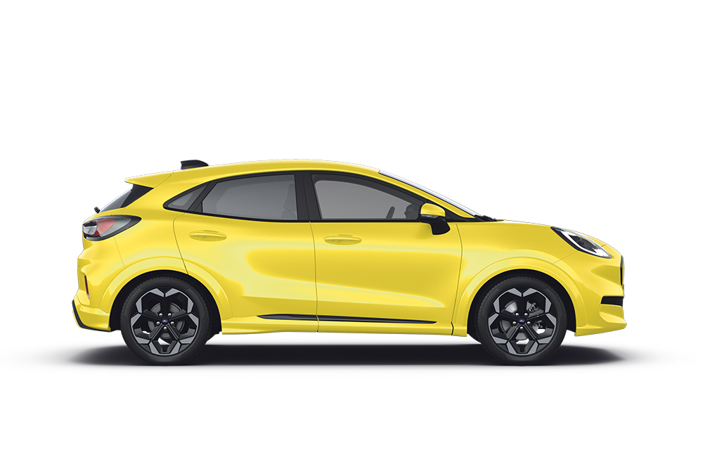 Yellow Ford Puma Gen-E, part of the Ford SUV range.
